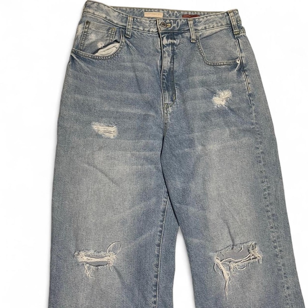 Pilcro Anthropologie Jeans Womens Size 30 Blue Wide Leg High Rise Distressed - Picture 2 of 10